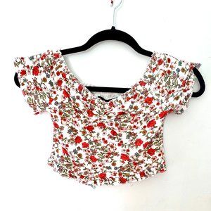 Paisley Floral Peasant Crop Top